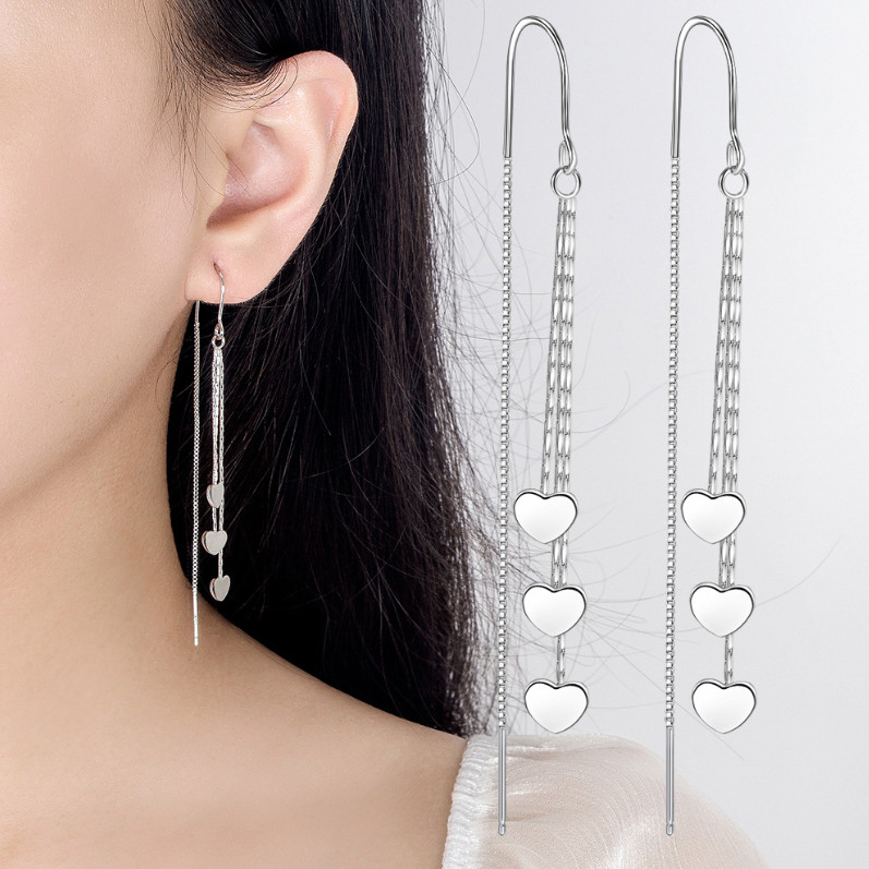 925 Silver Plated Tassel Triangle Dangle Drop Pull Threader Earrings TH3