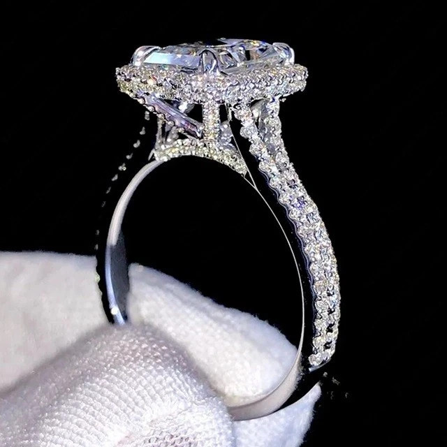 IGI 4 Ct Radiant F-VS1 Lab Grown Diamond Women Wedding Halo Ring 14K White Gold