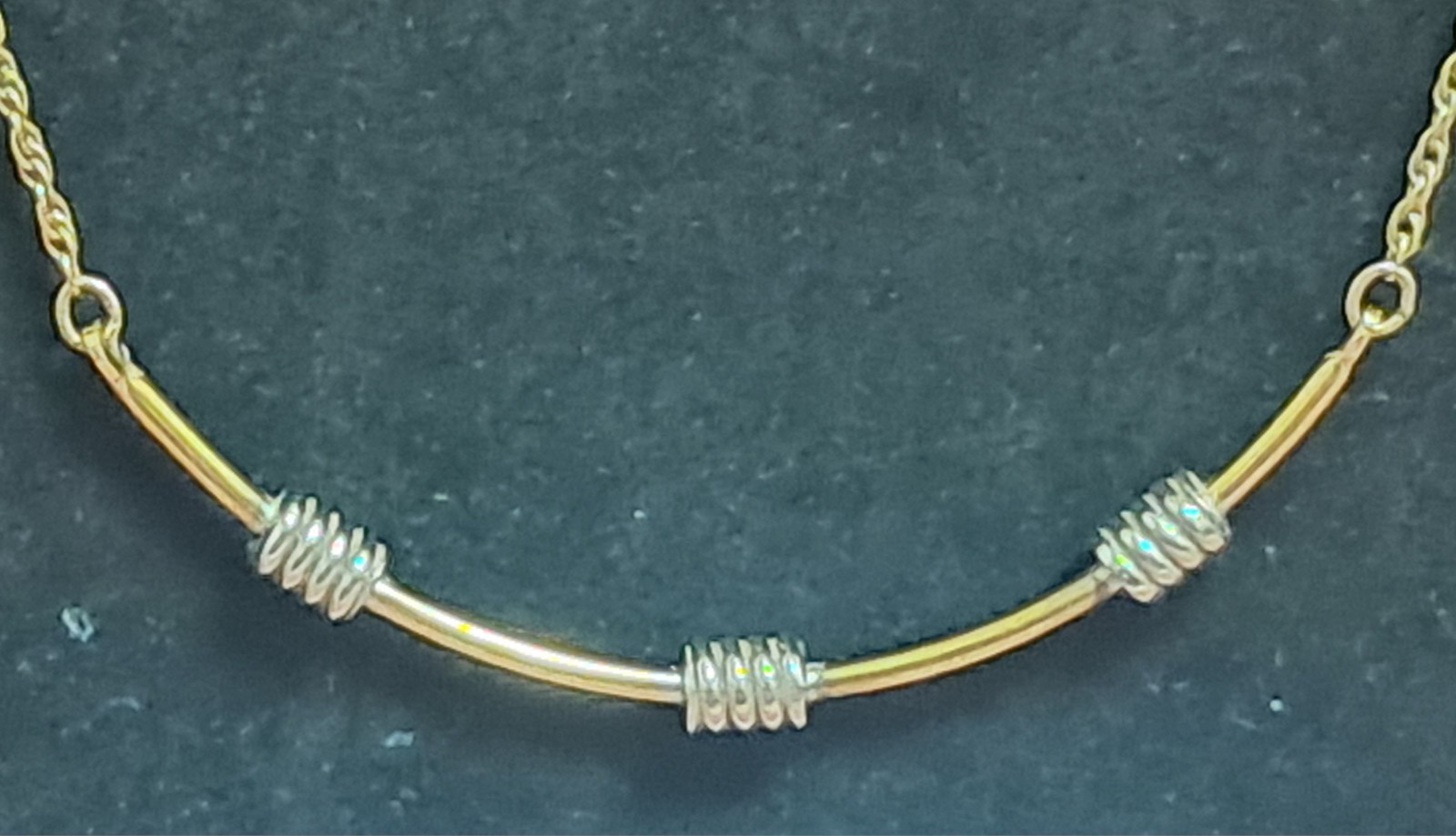 1/20 12K Gold Chain Balance Bar Necklace w/Silver Wrap 13.5″ Choker Length