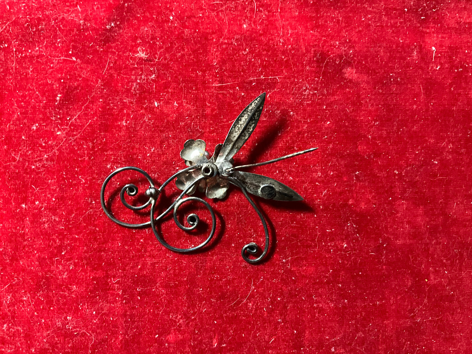 1940’s Sterling Silver & Purple Glass Floral Brooch Pin 2 x 2 1/2 inches 7 gm