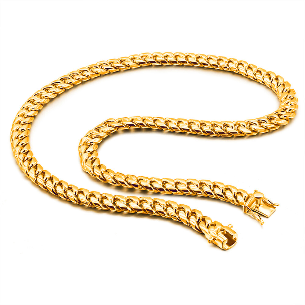 24K-GP 925 Sterling Silver Miami Cuban Chain Curb Link Necklace 10mm 22″-28″ Men