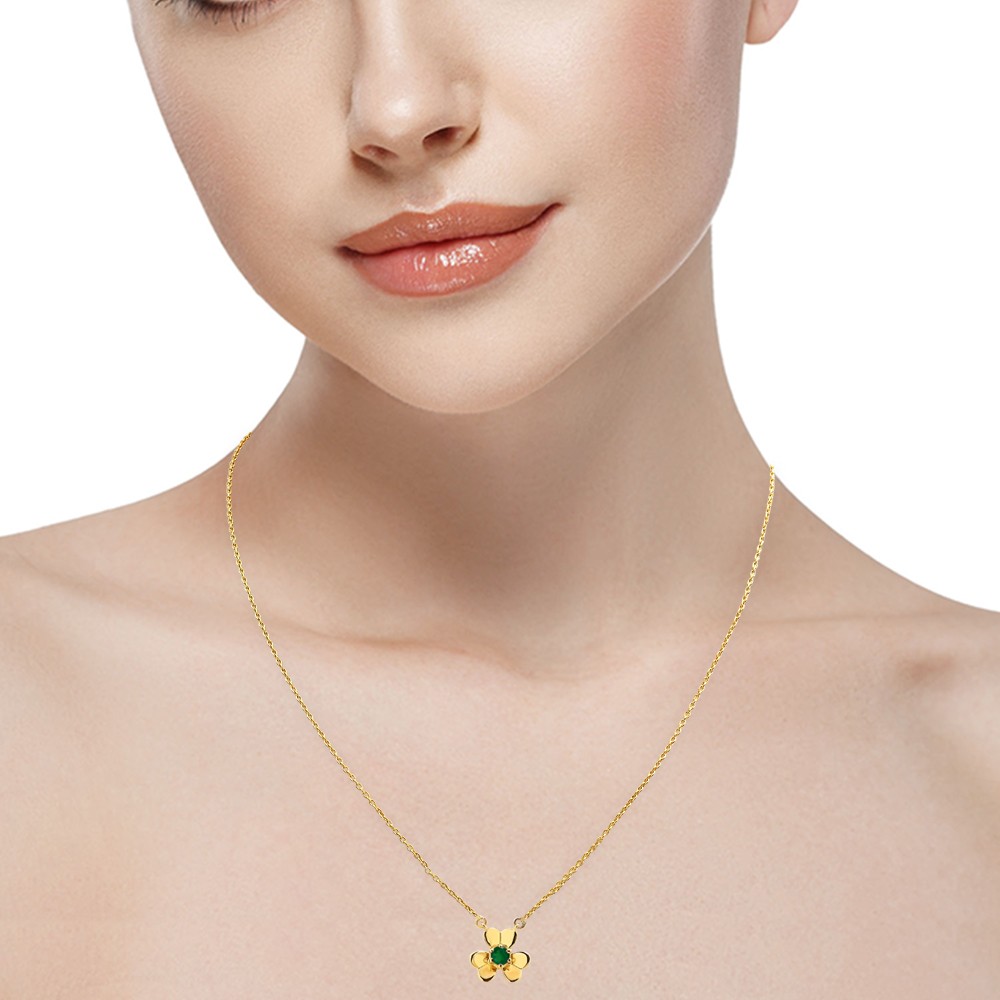 18K Gold Plated Brass Gemstone Flower Design Necklace Dainty Jewelry TGN1006