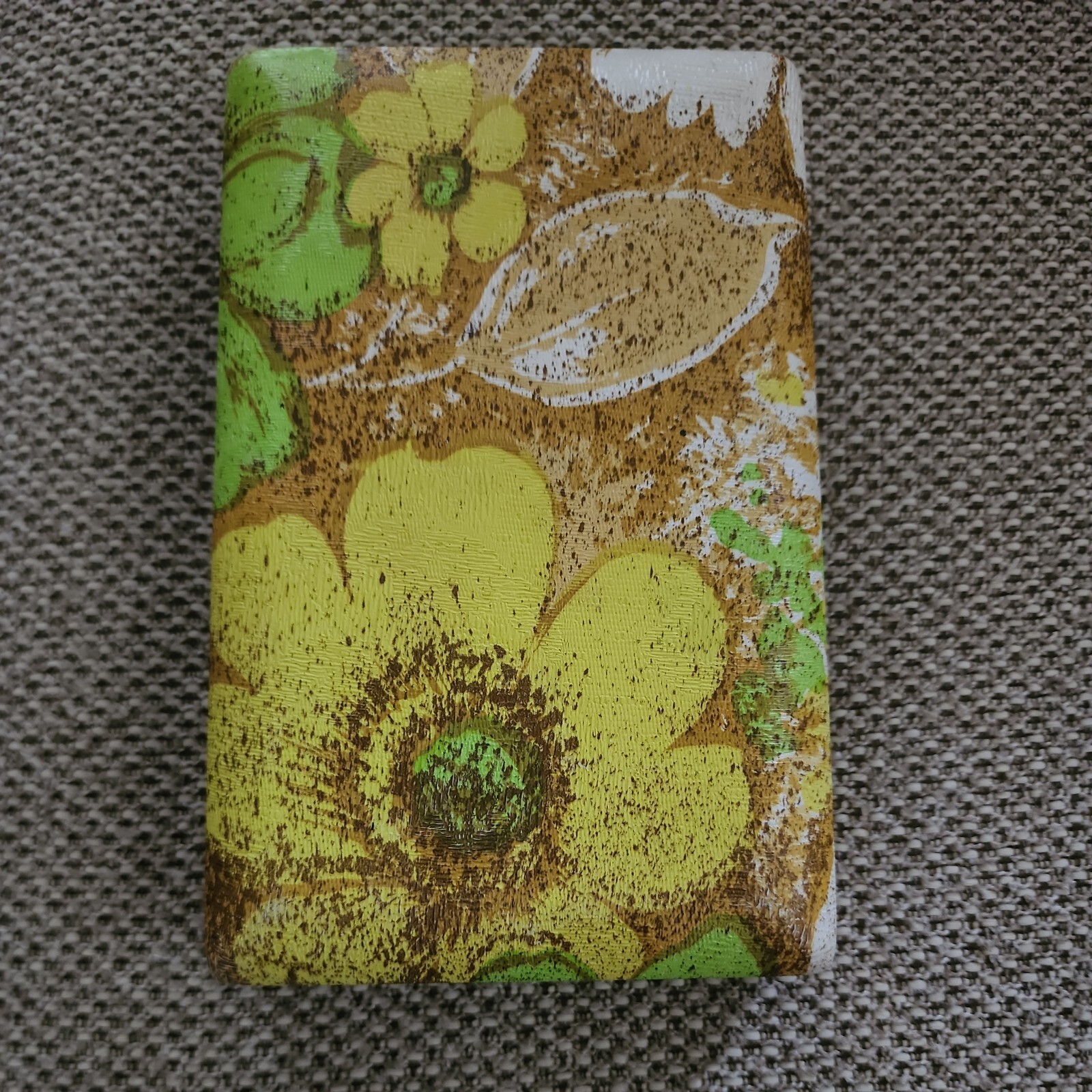 Vintage Mele Jewelry Box Floral Retro Yellow- Mustard Velvet Interior