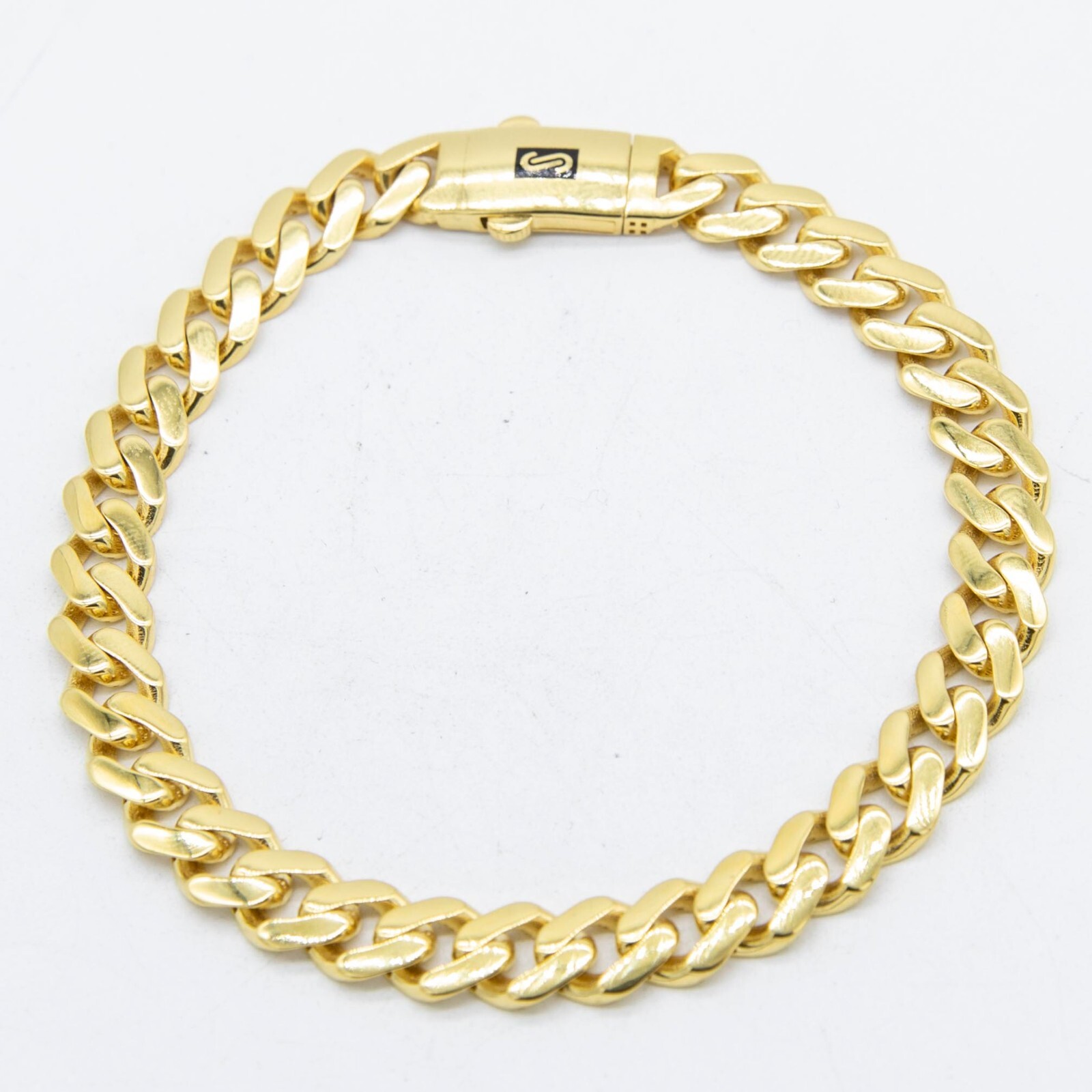 7.5mm Miami Cuban Royal Link Bracelet Plain Shiny Box Clasp Real 10K Yellow Gold
