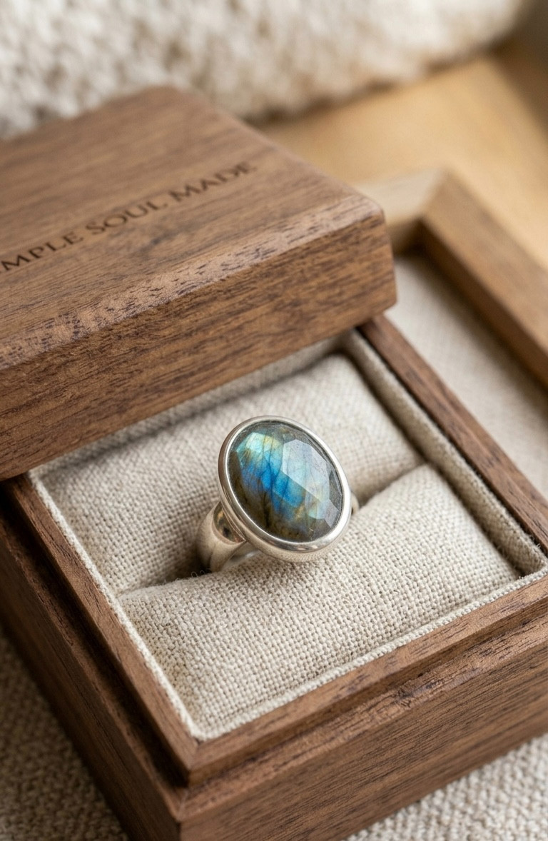 925 Sterling Silver Faceted Labradorite Ring Oval Statement Ring Handmade