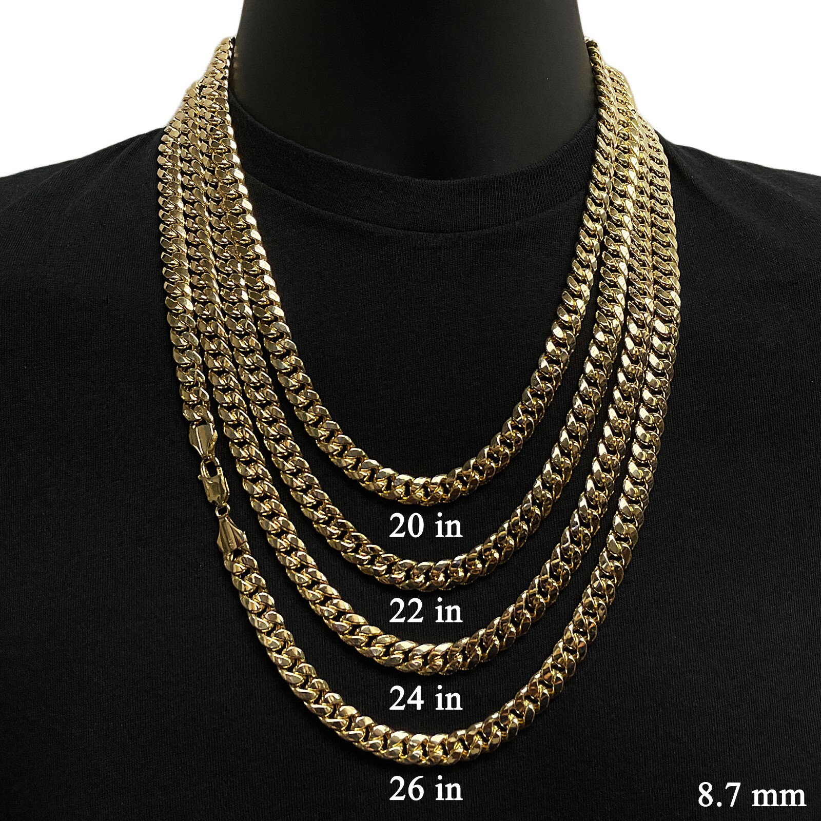 Italian 14k Yellow Gold Semi-Solid Miami Cuban Chain Necklace 22″ 8.7mm 45 grams
