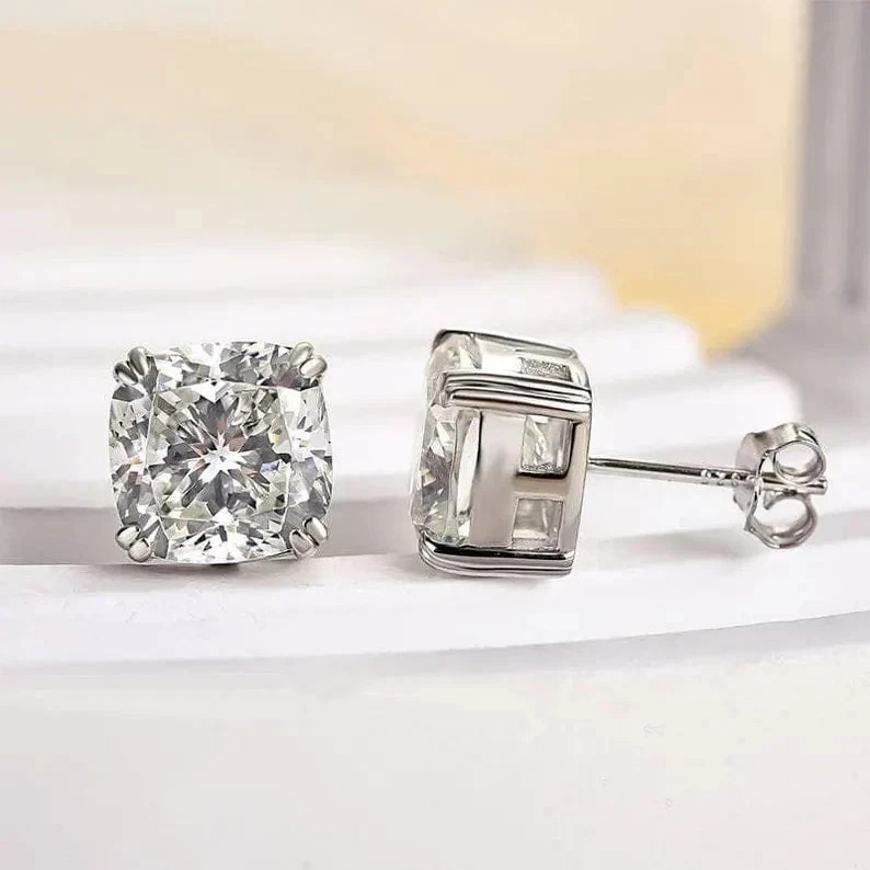 1.5TCW Cushion Cut Double Claw Prong Studs IGI Certified 10K White Gold Earrings