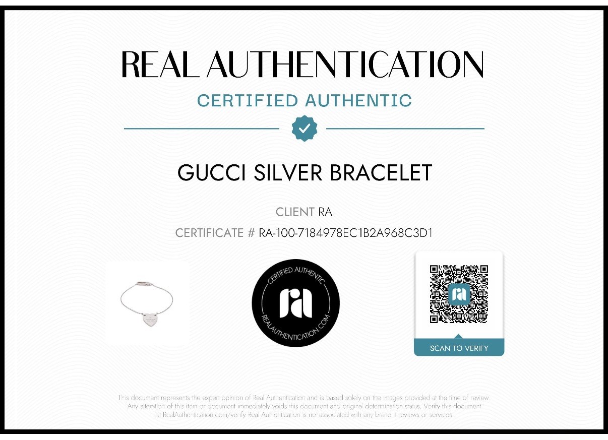 Authentic Gucci Sterling Silver Trademark Heart Bracelet Size 18 (7.09″) W/ COA