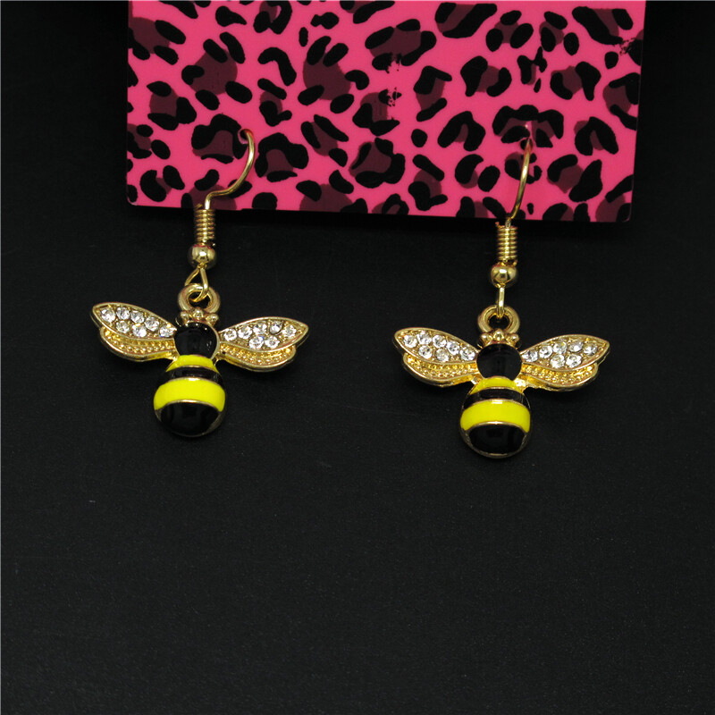 Yellow Enamel Cute Insect Honey Bee Fashion Lady Women Stand Earrings