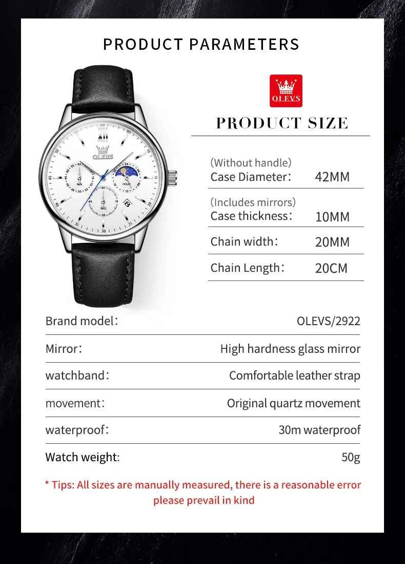 Waterproof Quartz Watch Men’s OLEVS Luminous Luxury Leather Men Business Strap