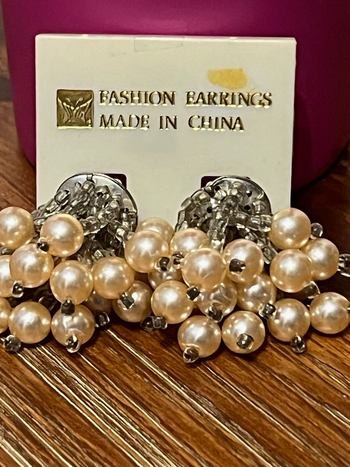 Ivory Simulated Pearl & Crystal Beaded Cluster Dangle Stud Earrings Silver Tone