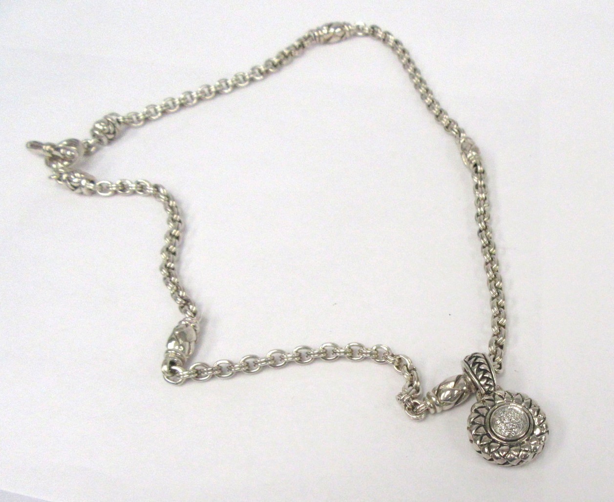 18″ Scott Kay Signed Sterling Silver Diamond Pendant Necklace