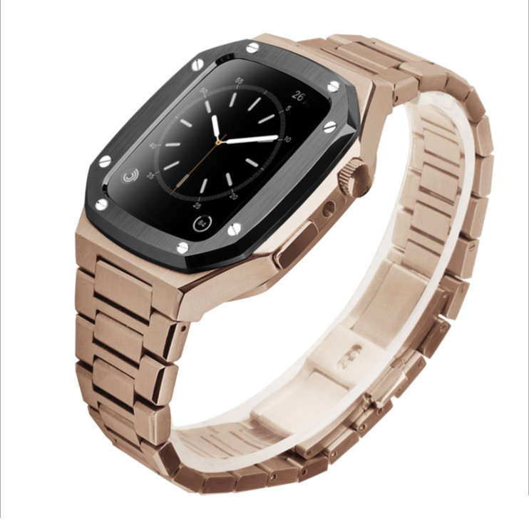 For Apple Watch Series 4/5/6/7 41/44/45mm Stainless Steel iWatch Band with Case