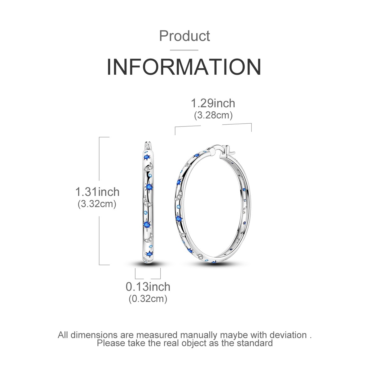 LAZA 925 Sterling Silver Women Hoop Earrings Sparkling Starry Night Moon Blue CZ