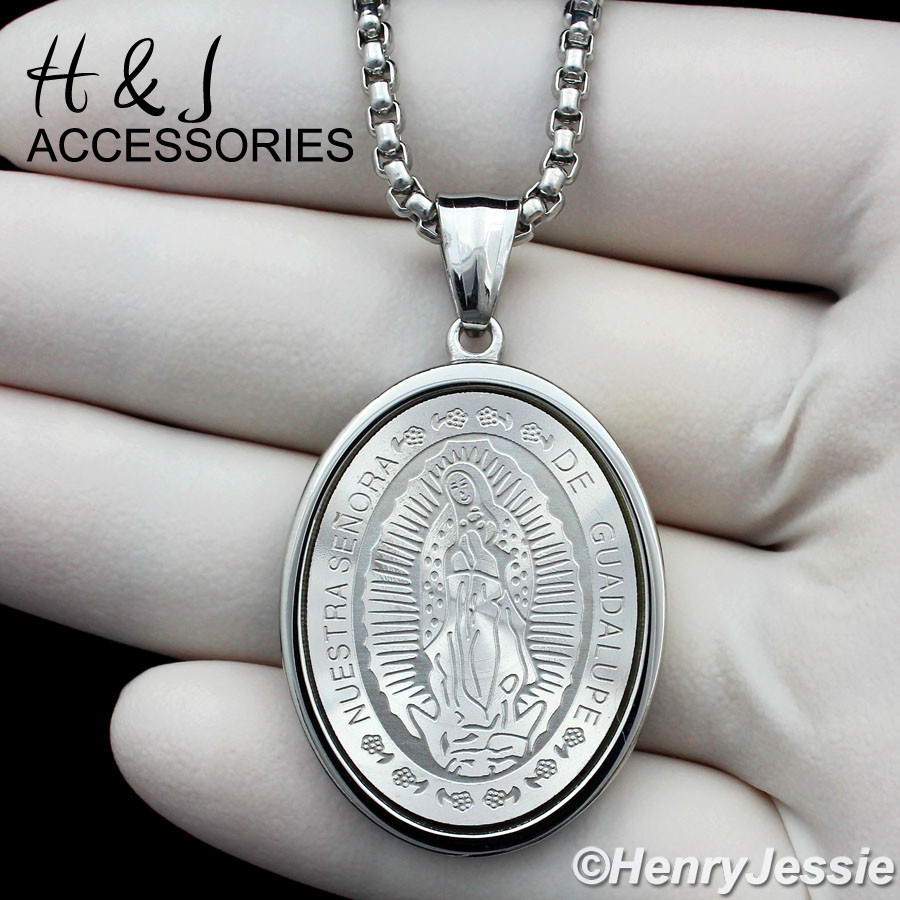 18-36″MEN Stainless Steel 3mm Silver Box Link Chain VIRGIN MARY Pendant*P26