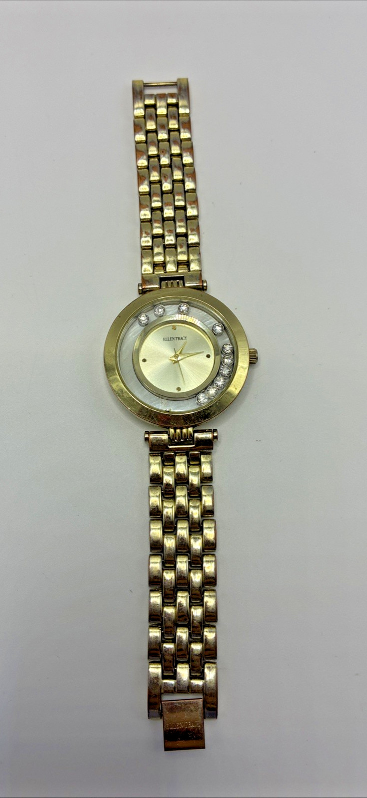 Vintage Watch Ellen Tracy Gold Tone Floating Rhinestone Link Untested Read