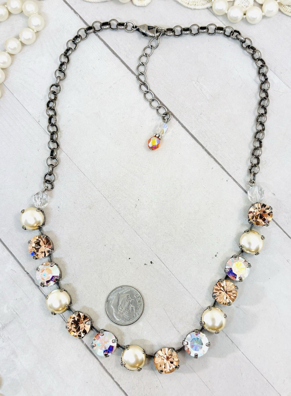 10mm Antique Silver Plated Peachy Cream Cup Chain Necklace with Lt Peach Stone