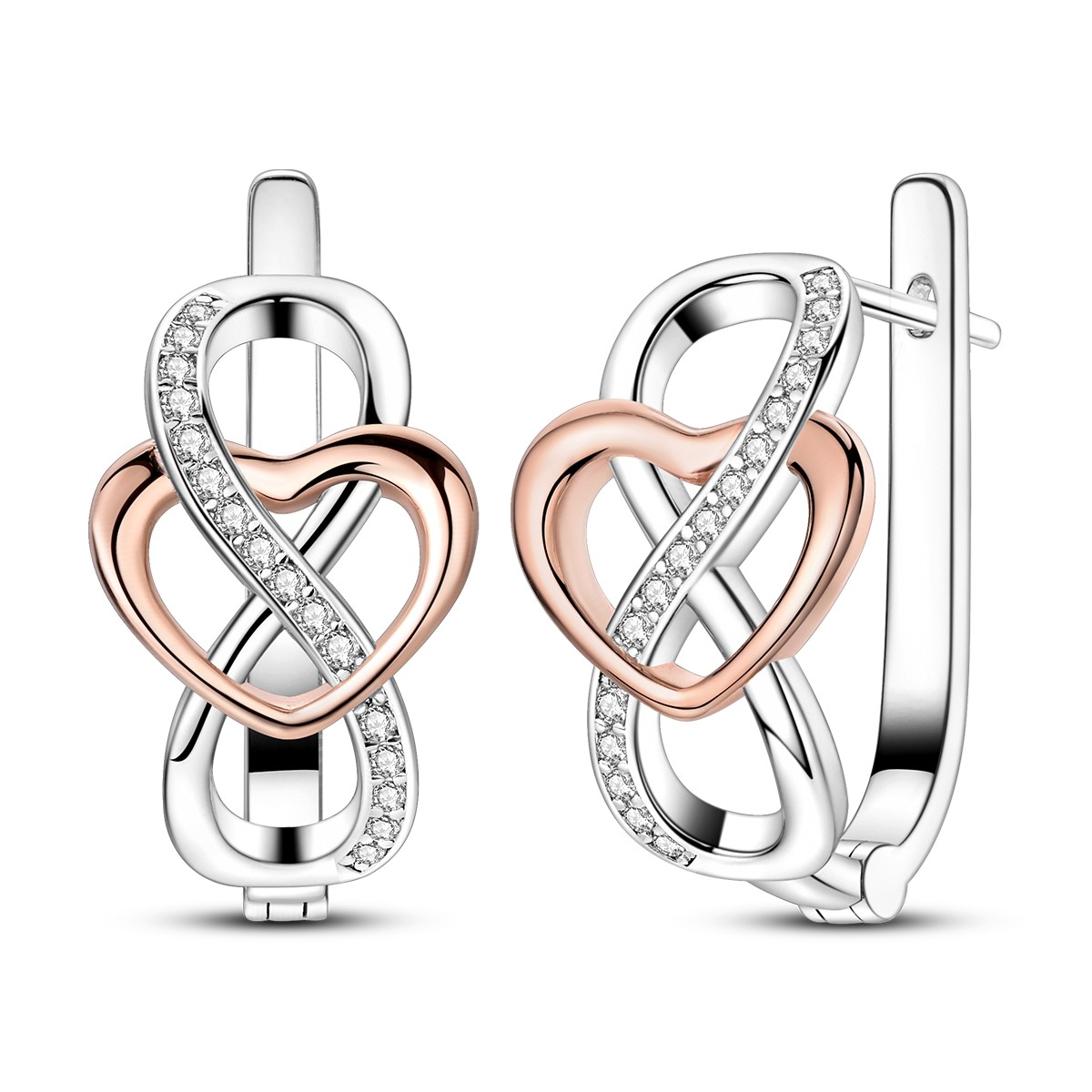 LAZA Women 925 Sterling Silver Hoop Earrings Rose Hearts Infinite Love Jewelry