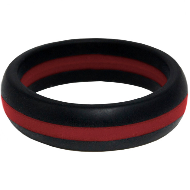 5.5 MM Thin Red Line Black Dome Silicone Wedding Ring Sizes 5 6 7 8 9 10