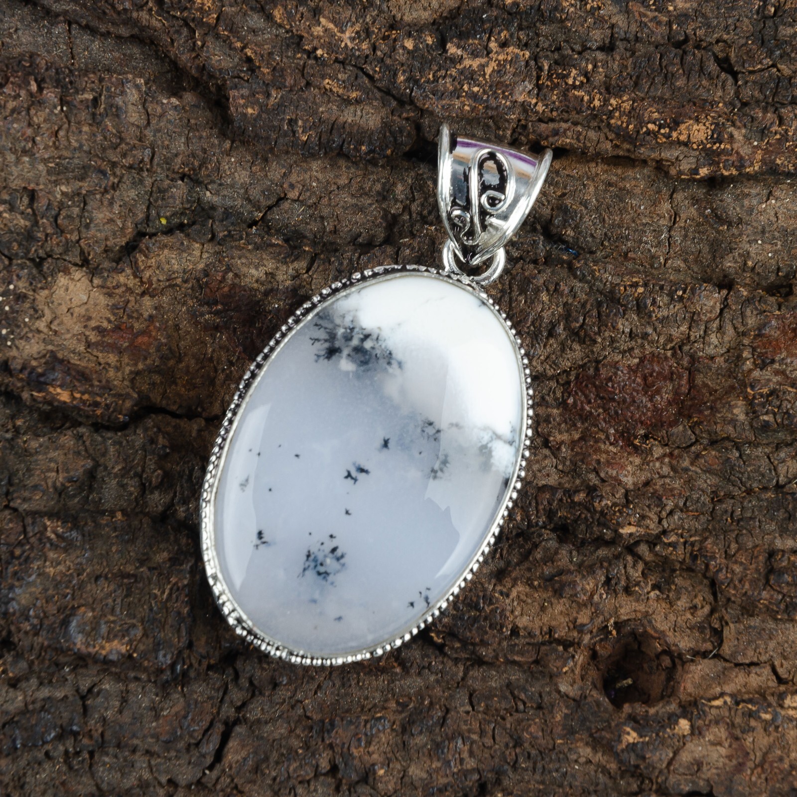 Natural Milky Stone Gemstone 925 Sterling Silver Pendant Vintage For Women