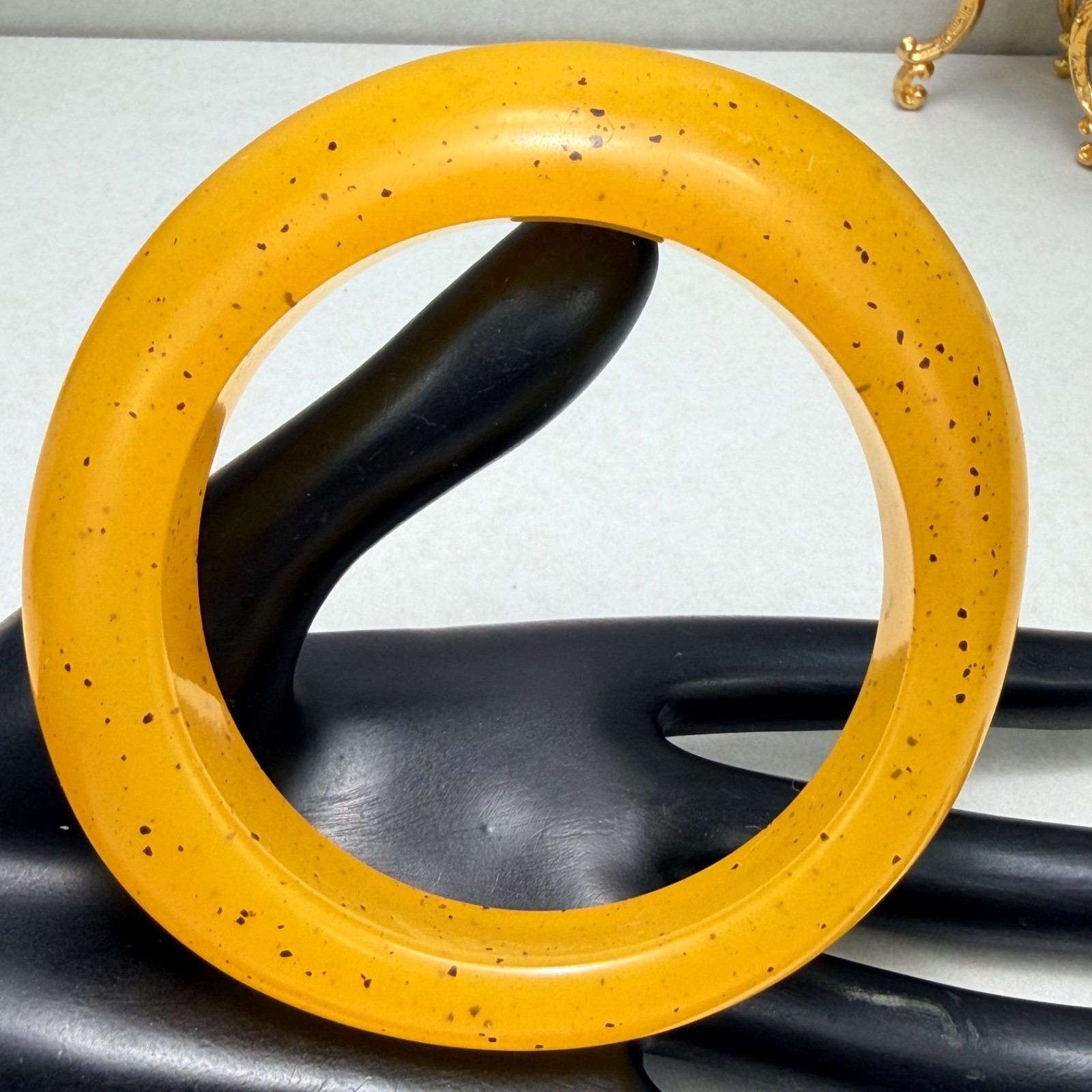 Vintage Asymmetrical Style Mustard Lucite Bangle Bracelet 8.25 In
