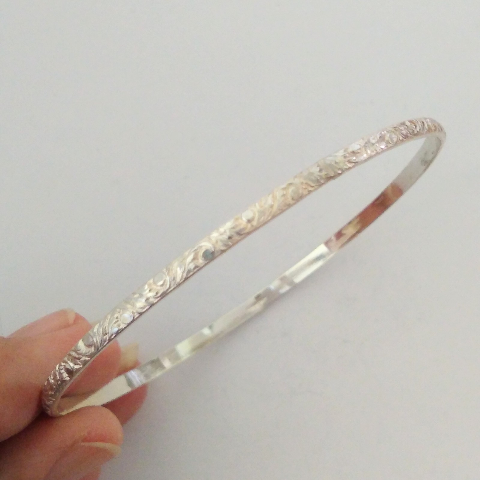 Vintage Sterling Silver 925 FANCY Bangle Bracelet Size 8.25″ 3.5mm