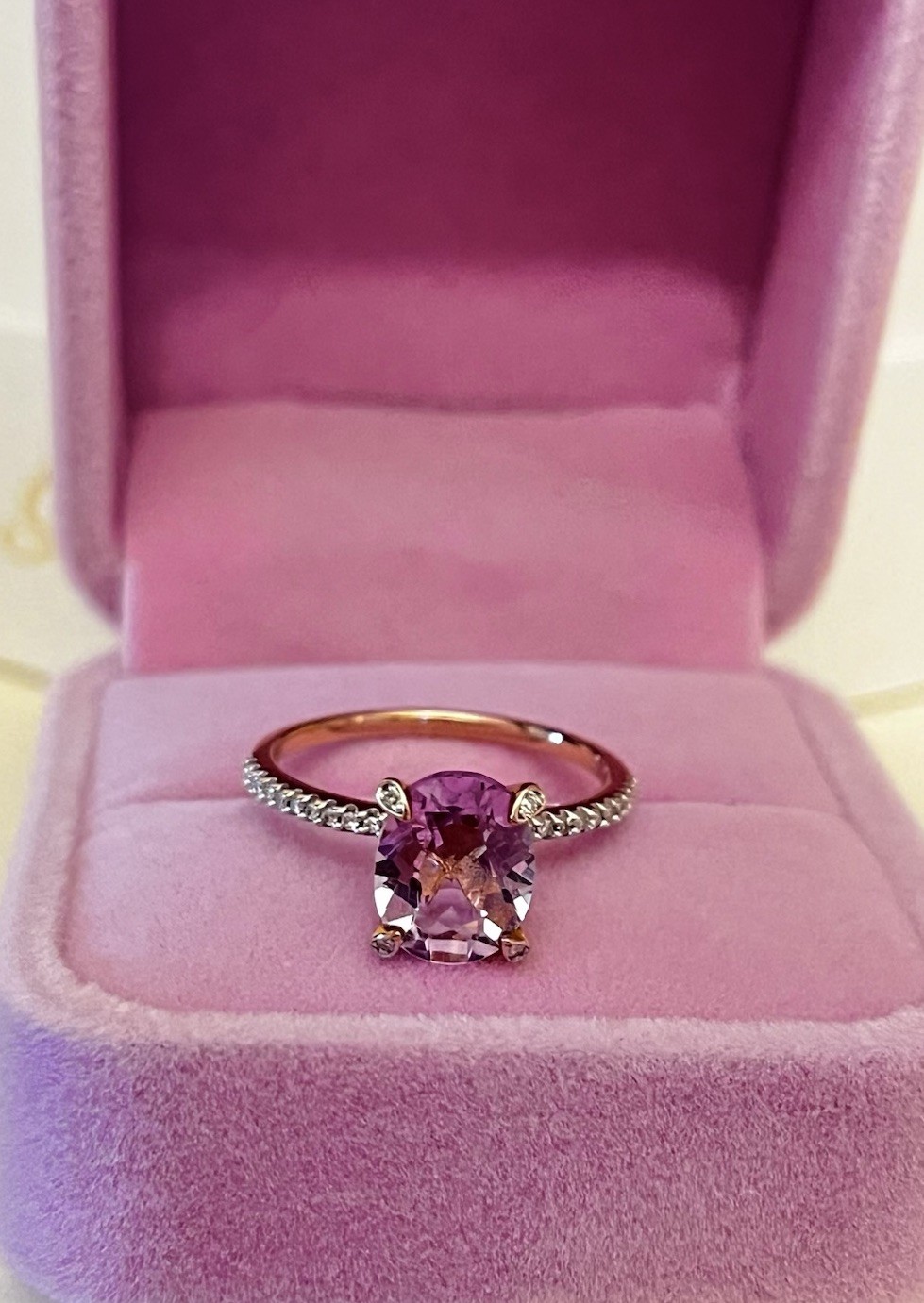 Macy’s 10k Rose Gold Pink Amethyst & Diamond Ring Size 8 New