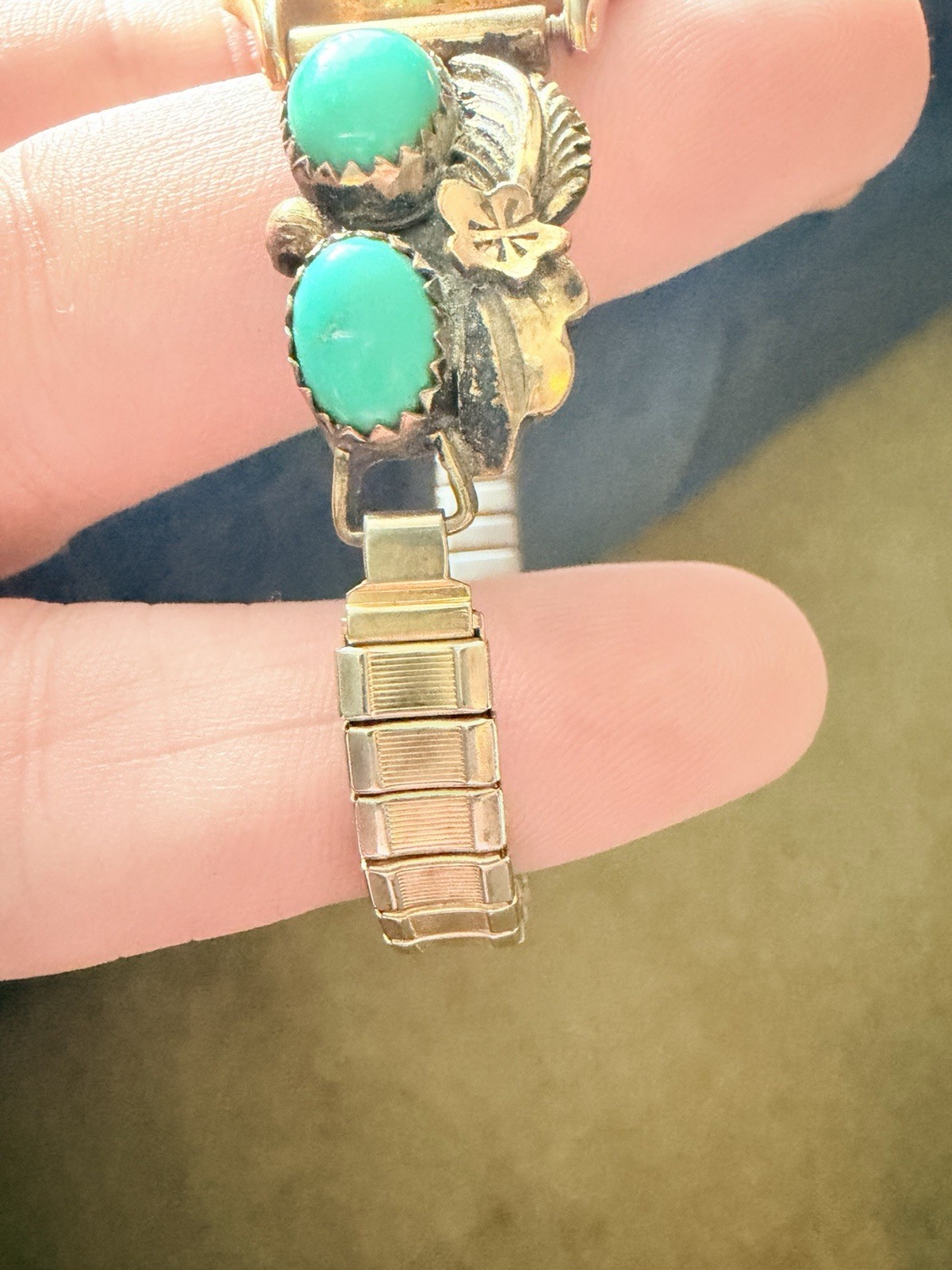 Vintage Navajo Betty Thomas 12K Gold Filled Turquoise Watch Tips 1980/90s Minnie