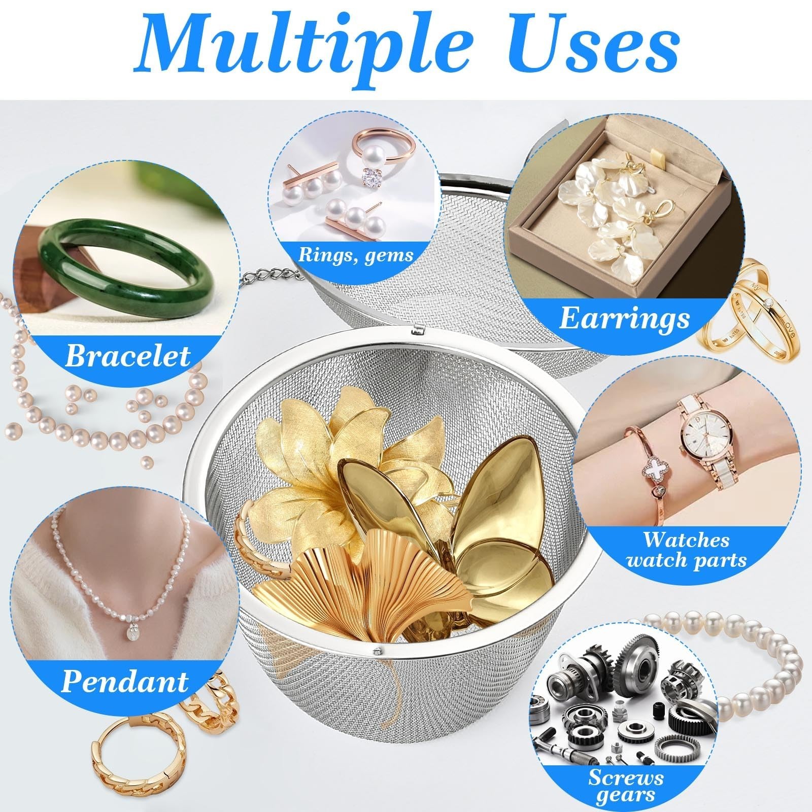 6 Pcs Ultrasonic Cleaner Baskets – Stainless Steel Jewelry & Watch Parts Mesh Ba