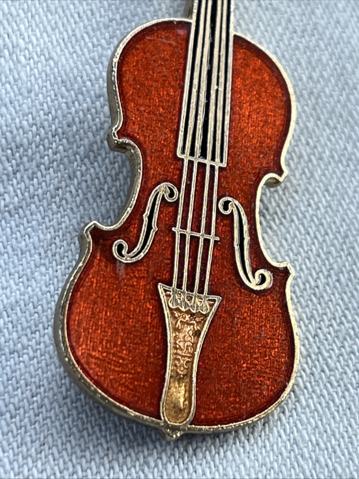 Vintage Violin Brooch Signed Enamel Pin Cello Future Primitive Made In USA 1988