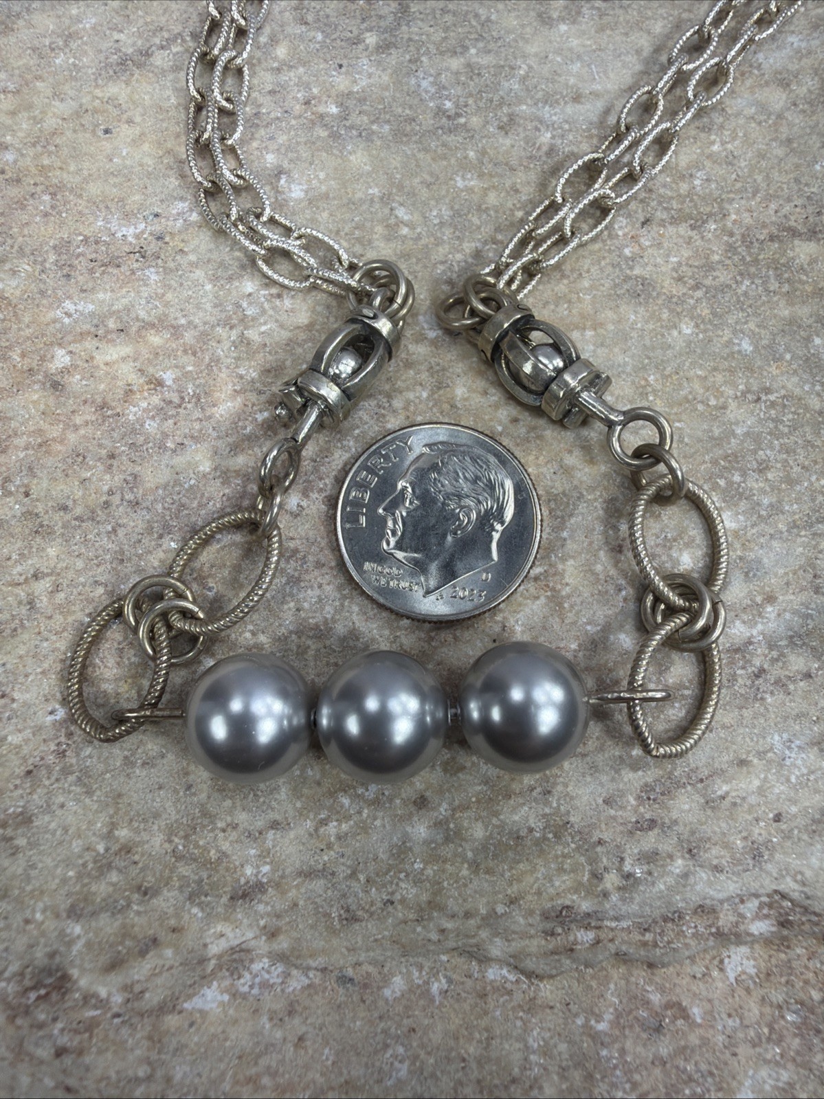 SENNOD Silver Tone Faux Pearls Necklace New Orleans 18” Inch Designer Jewelry
