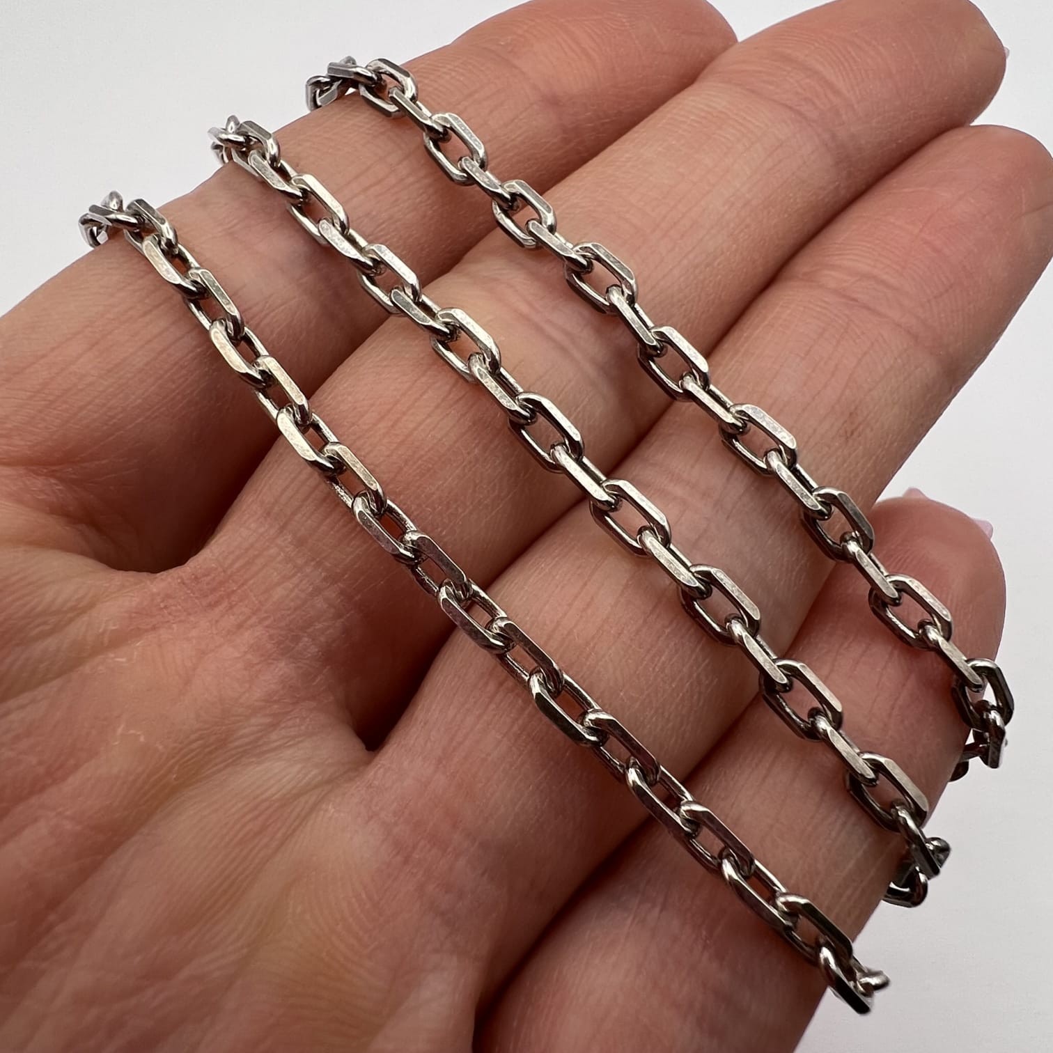 Vintage 925 Sterling Silver Chain Necklace Solid Link Design Marked 10.4g Fine J