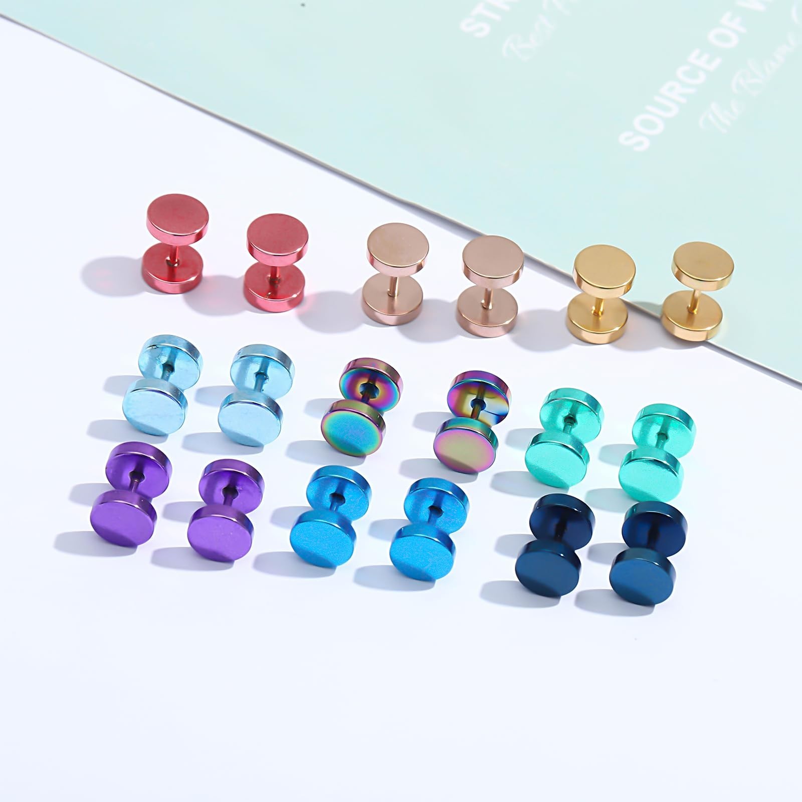 NEWITIN 12 Pairs Dot Stud Earrings for Men Faux Gauges Hypoallergenic Ear Tun…