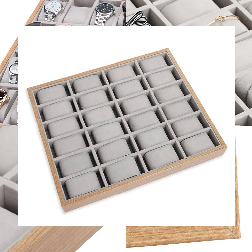 24 Slots Wood Watch Box Jewelry Storage Case Organizer Display Box Holder Tray