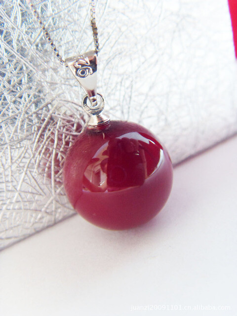 Red Natural Sea SHELL Pearl 12mm pendant 925 Silver 18″ Necklace gift Box PE33