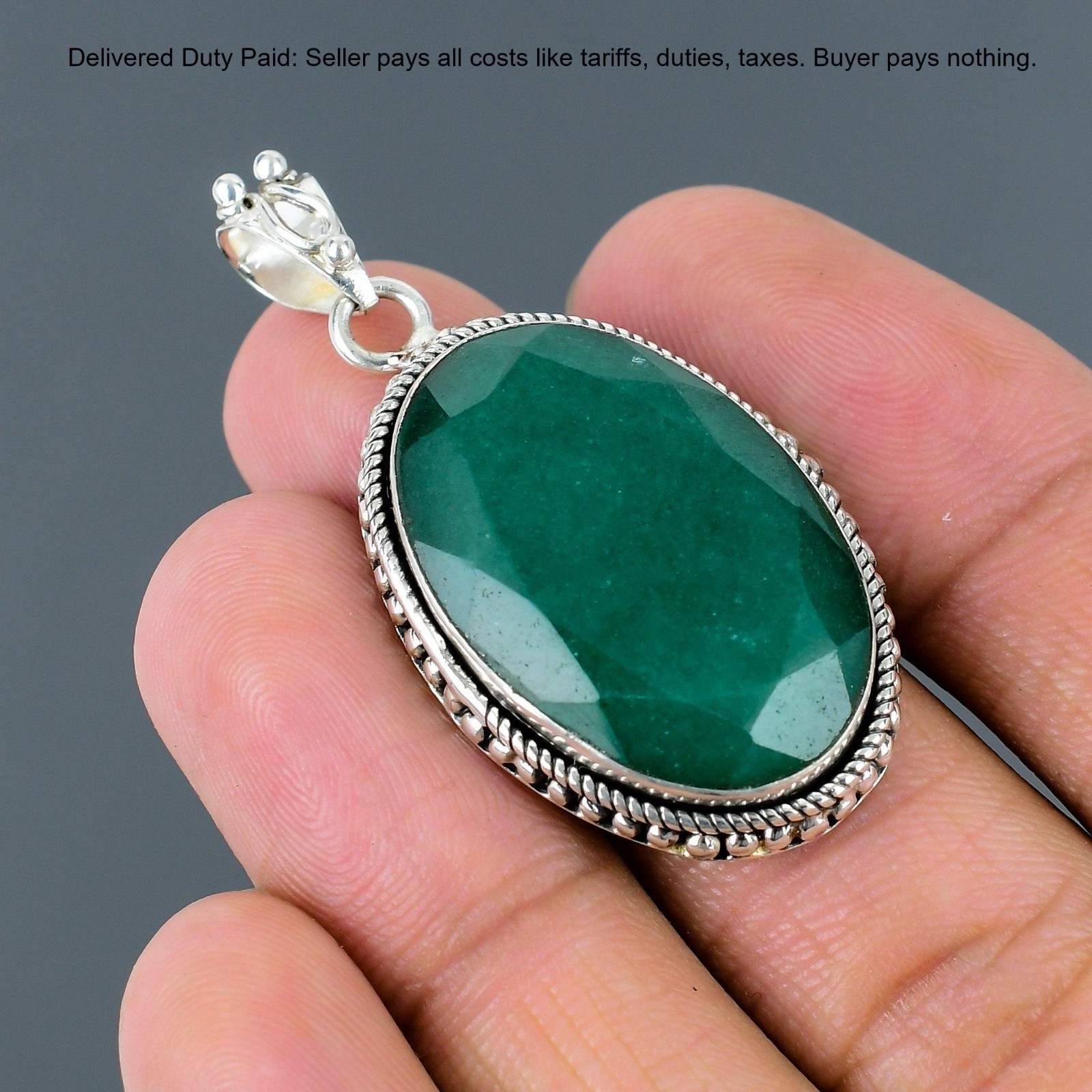 Natural Zambian Emrald 925 Silver Sister Bezel Handcrafted Boho Pendant Jewelry