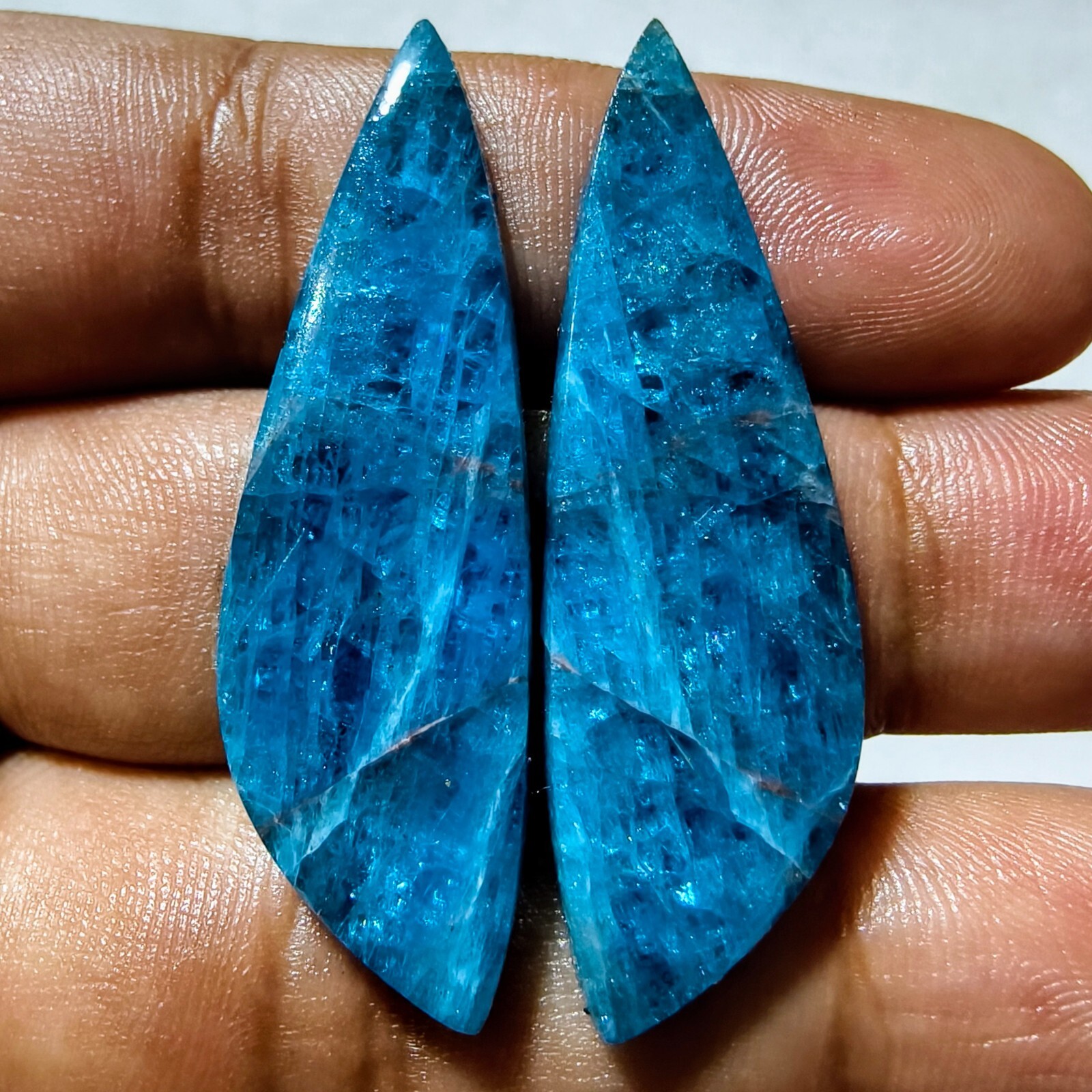 49 Cts Natural Blue Apatite Match Pair Cabochon Gemstone 45.5 X 13.9 MM