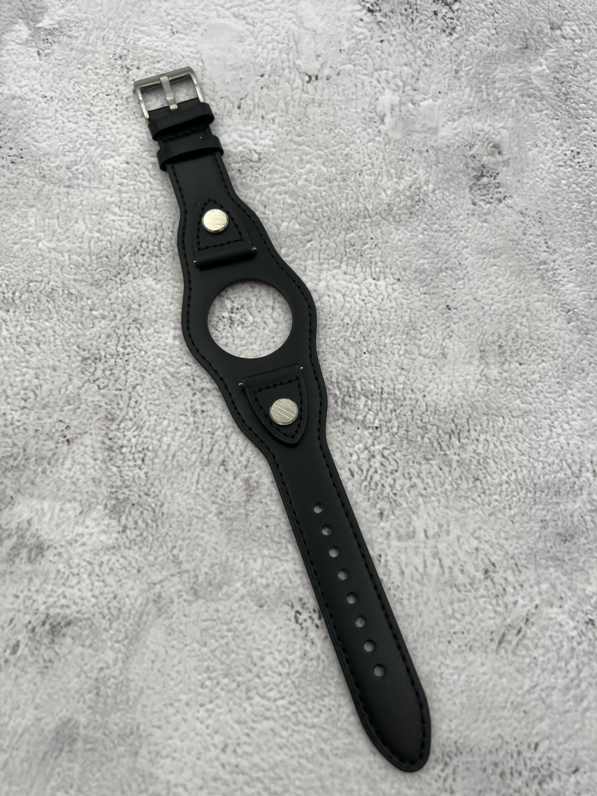 Rev SM-K Smart Watch Leather 20mm Lug Width Wide Black Cuff Watch Band