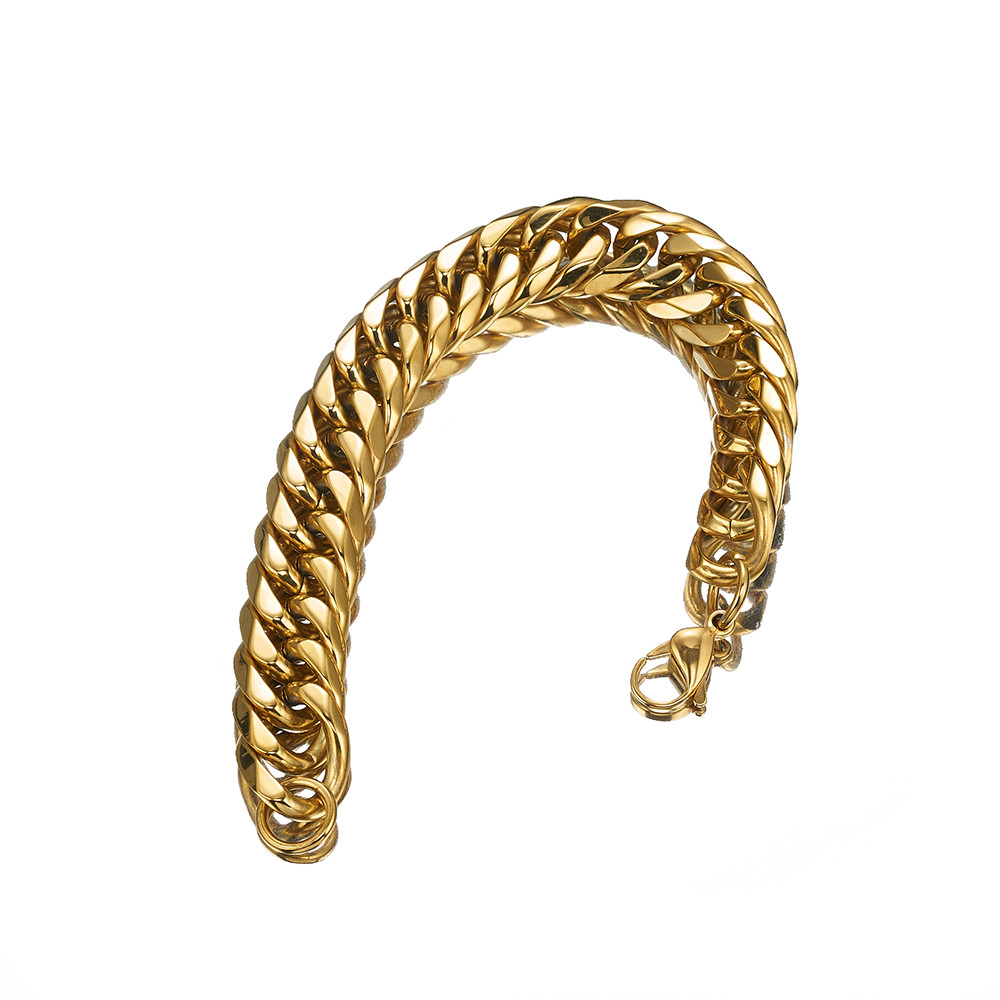 16mm Wide Gold Stainless Steel Curb Cuban Link Chian Bracelet 22cm Long for Men
