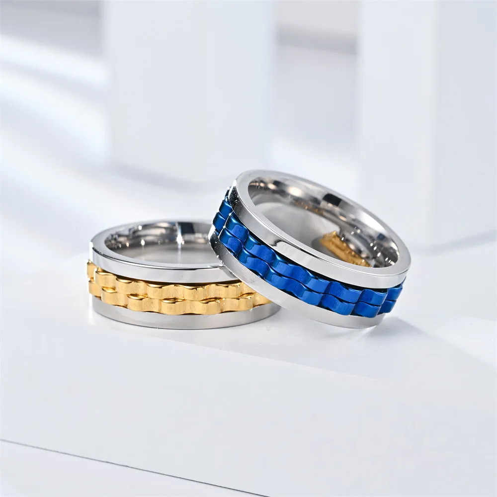 Anti Stress Stainless Steel Ring For Men Gear Chain Rotating Spinning Fidget Rin