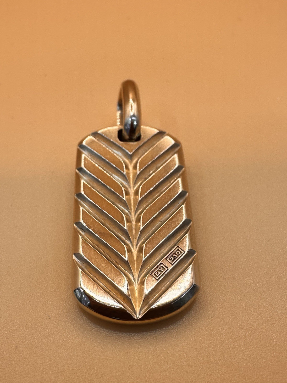 David Yurman Chevron Tag 18k Gold Pendant 27mm
