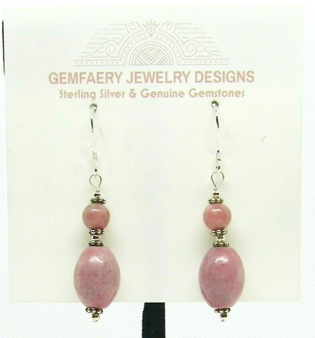 Sterling Silver Natural RHODONITE Victorian Dangle Earrings #1981…Handmade USA