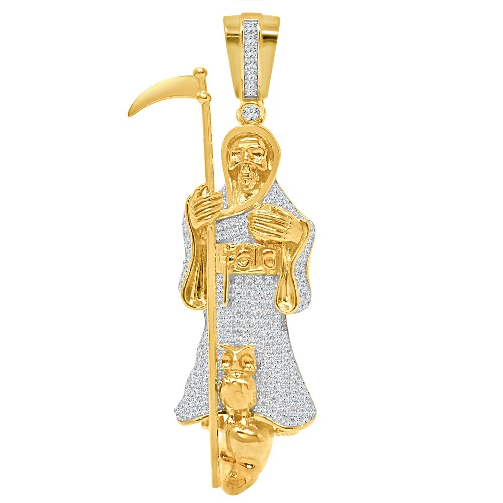 35+ Grams Real Silver Santa Muerte Grim Reaper Angel Of Death Charm Pendant 3.5″