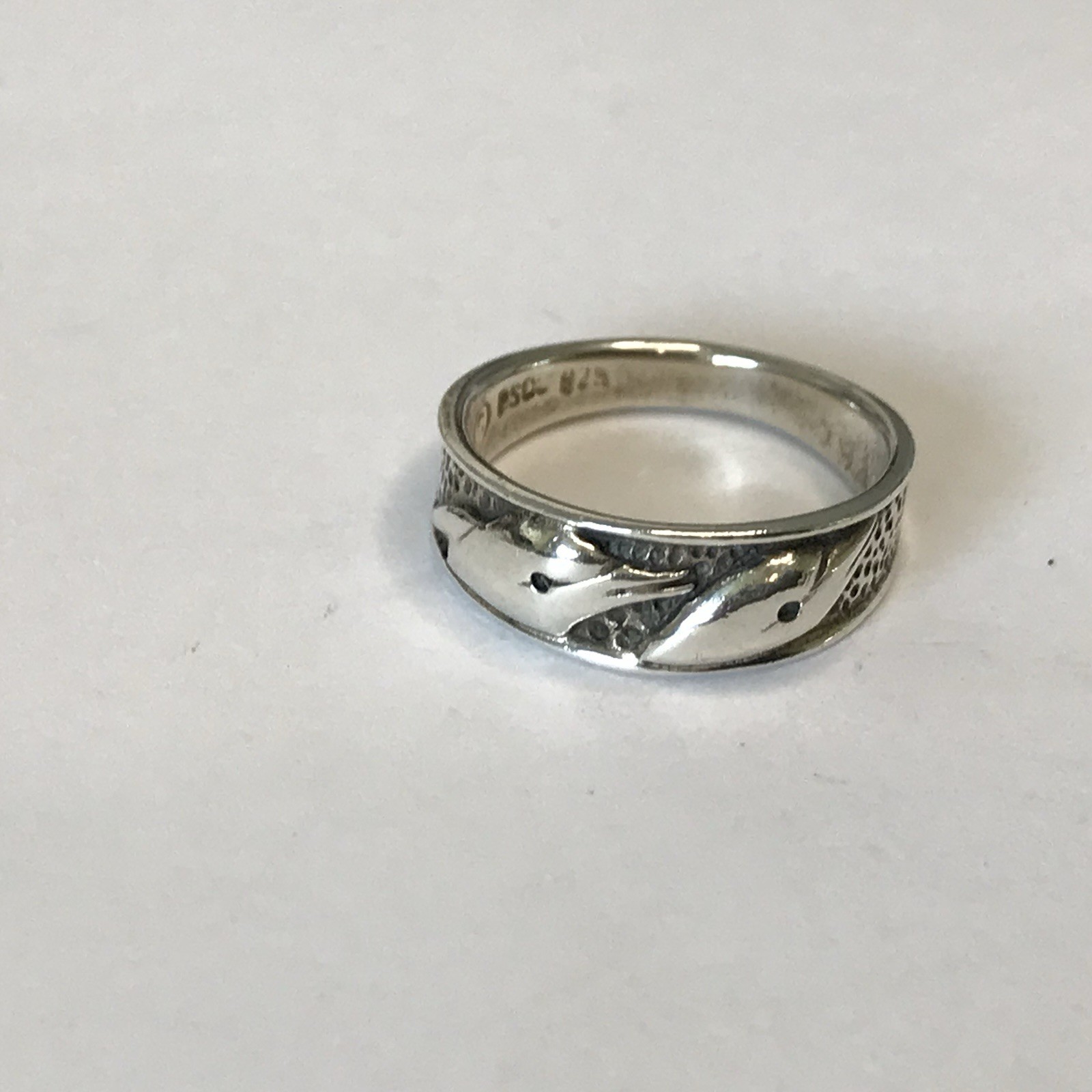 PETER STONE 925 Sterling Silver Vintage Dolphin Band Ring Size 5.75 3.15grams