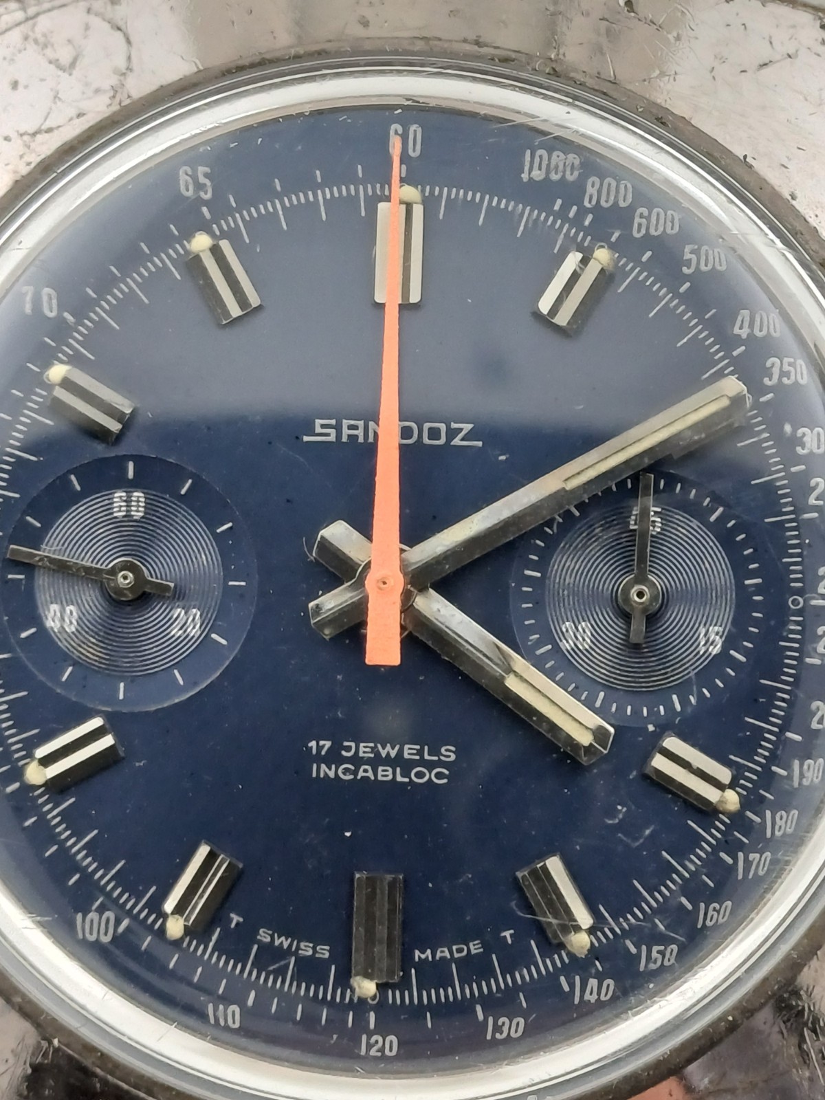Vintage Sandoz Chronograph 7733 Valjoux Movement Spares Or Repair Swiss Made