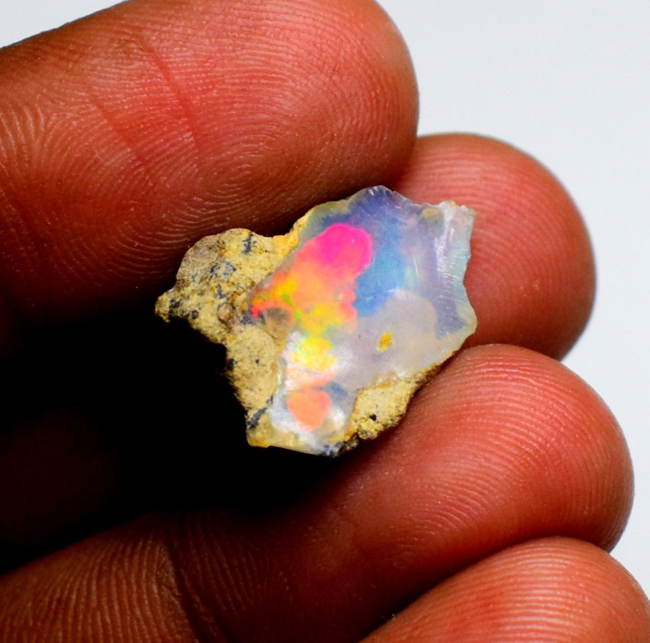 Natural Ethiopian Opal Rough, Multi Fire White Opal Raw 6.40 Cts 18×14 mm