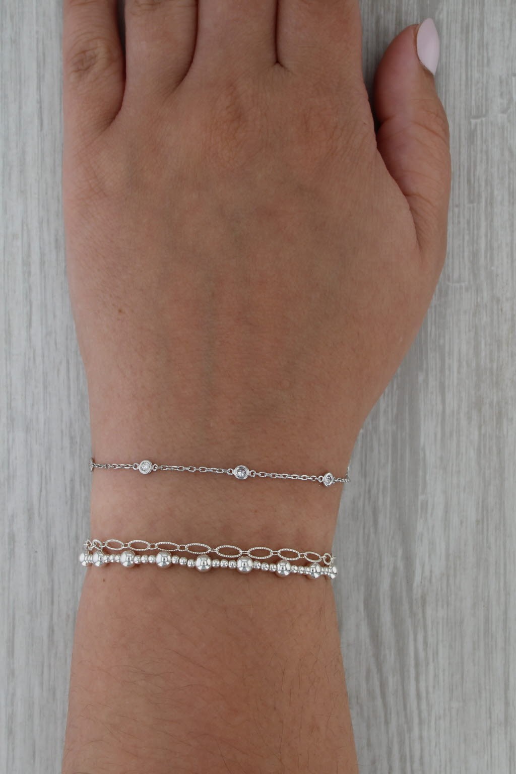 0.23ctw Diamond By The Yard Station Bracelet 14k White Gold 7.5″ Cable Chain