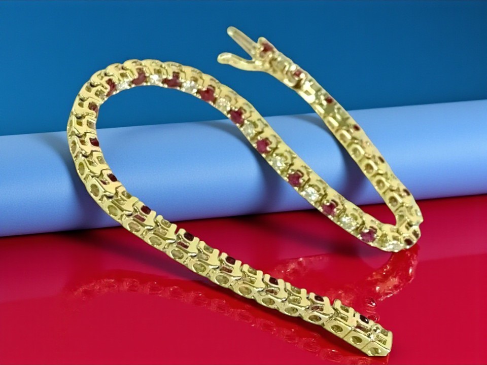 9Ct Moissanite Ruby & Diamond Women 7.5″ Tennis Bracelet Vermeil gold Finish