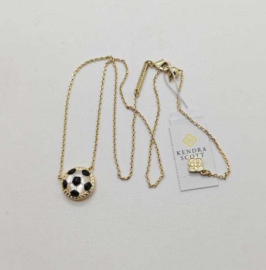 New Kendra Scott Soccer Gold Plated Short Pendant Necklace in Ivory Shell