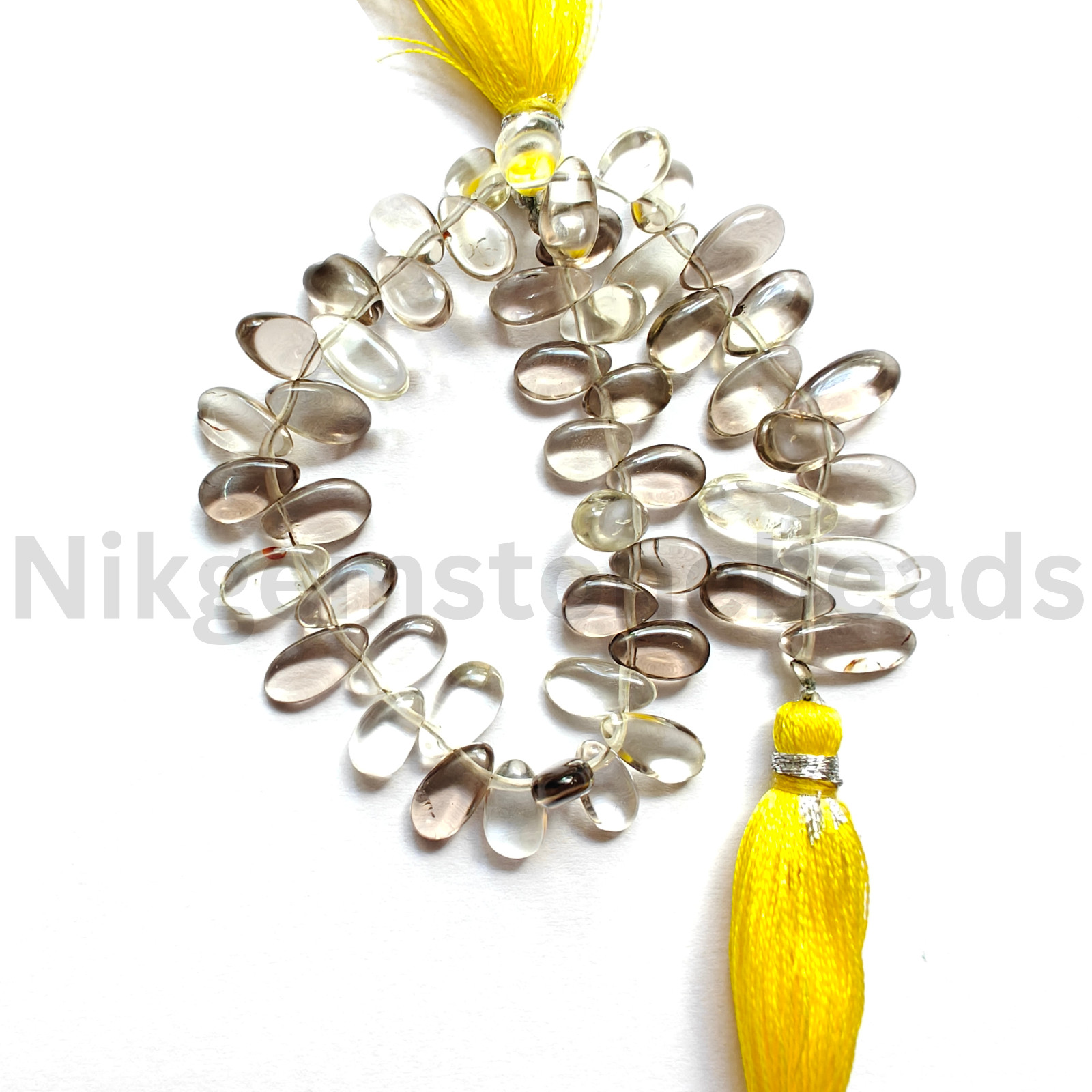Natural Smokey- Bio Lemon Quartz, Smooth & Plain Pear Cut Beads, 8.75-11.00 MM.